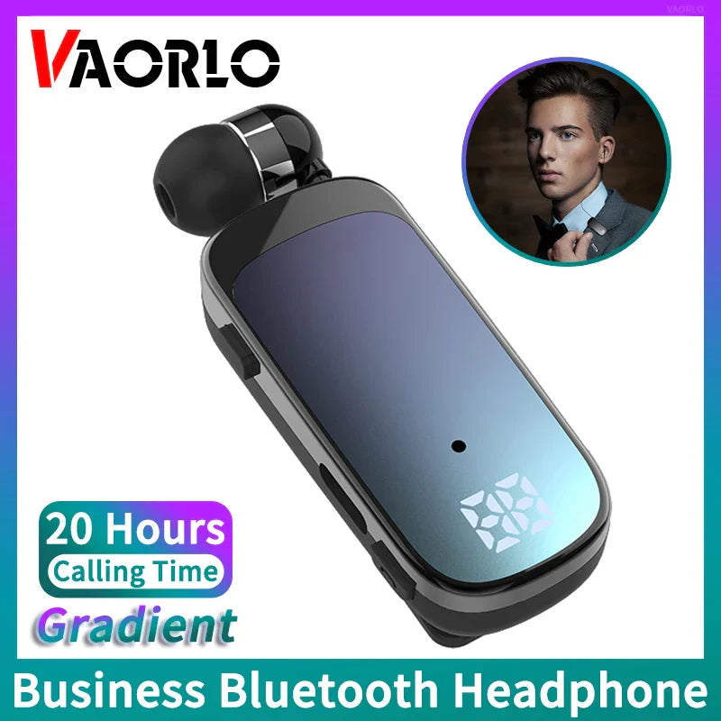 Vaorlo k65 lavalier business bluetooth headset with sleek black and blue metallic finish noice cancelling wireless and led digital display