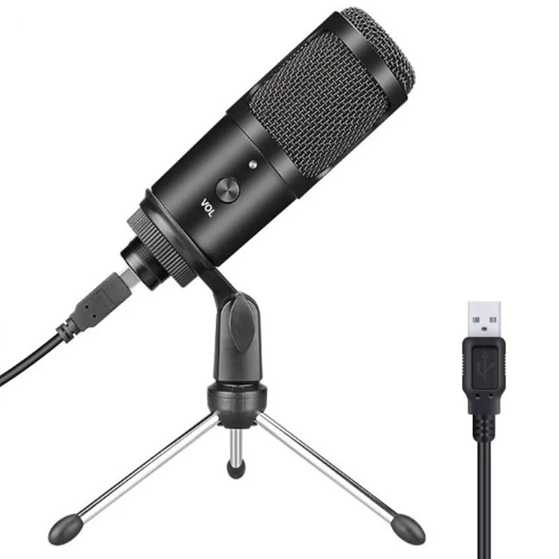 Black usb k669 record rgb condenser microphone with mesh grille and volume control for studio recording vocals