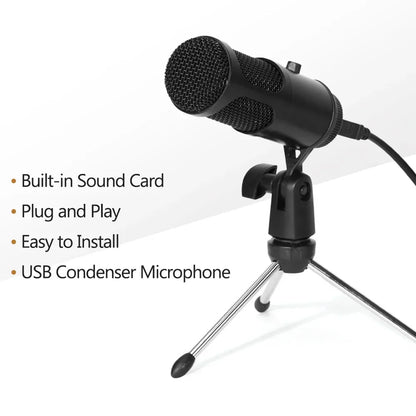 Black k669 record rgb usb condenser microphone with mesh grille and adjustable stand for studio recording vocals and cardioid game studio use