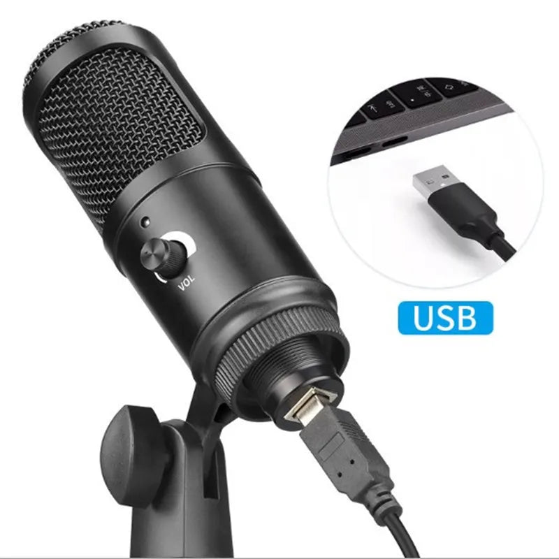 Black k669 record rgb usb-powered condenser microphone with mesh grille and volume control knob for studio recording vocals