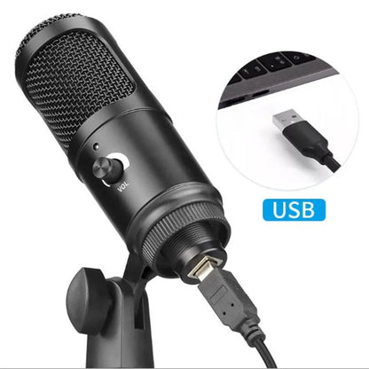 Black k669 record rgb usb-powered condenser microphone with mesh grille and volume control knob for studio recording vocals