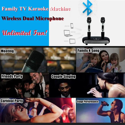 Black wireless dual microphone karaoke box microphone with bluetooth 5.0 for home karaoke echo mixer system use