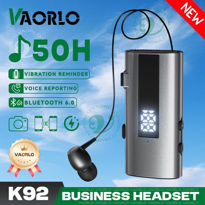 Silver vaorlo k92 lavalier business headset with mic wireless earphone and 50h vibration reminder in sleek rectangular design