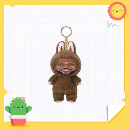 Brown fuzzy bunny-themed keychain with smiling face and soft plush material trendy pendant for layeye design birthday present trending toy