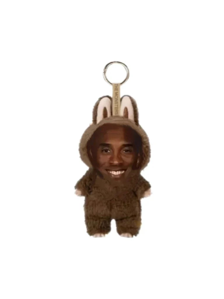 Brown fuzzy bunny-themed keychain with a smiling face hood, a trendy pendant for layeye design birthday present trending toy fans