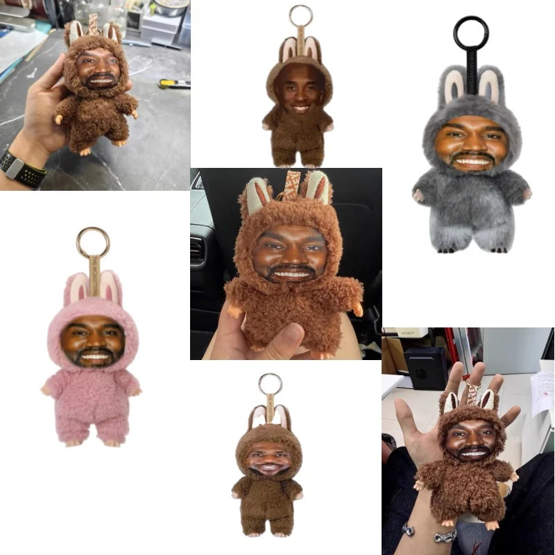 Brown fuzzy bunny-themed keychain with smiling face and hooded design trendy pendant perfect layeye design birthday present trending toy