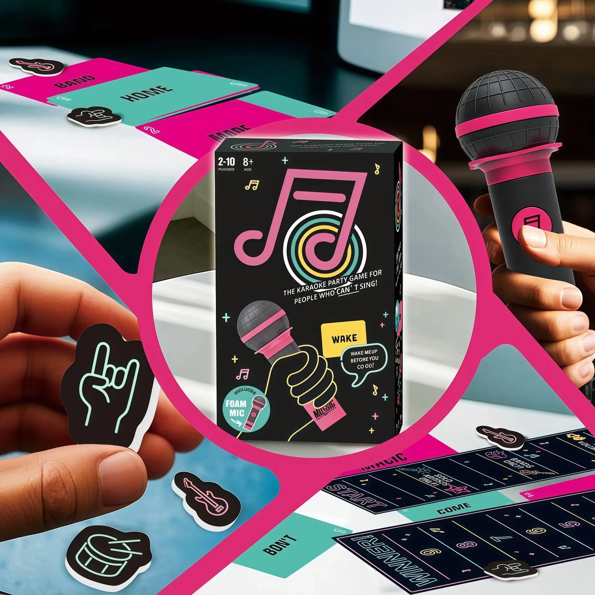 Black and pink karaok style microphone game set with foam mic stickers and 125 cards no singing required perfect for gatherings