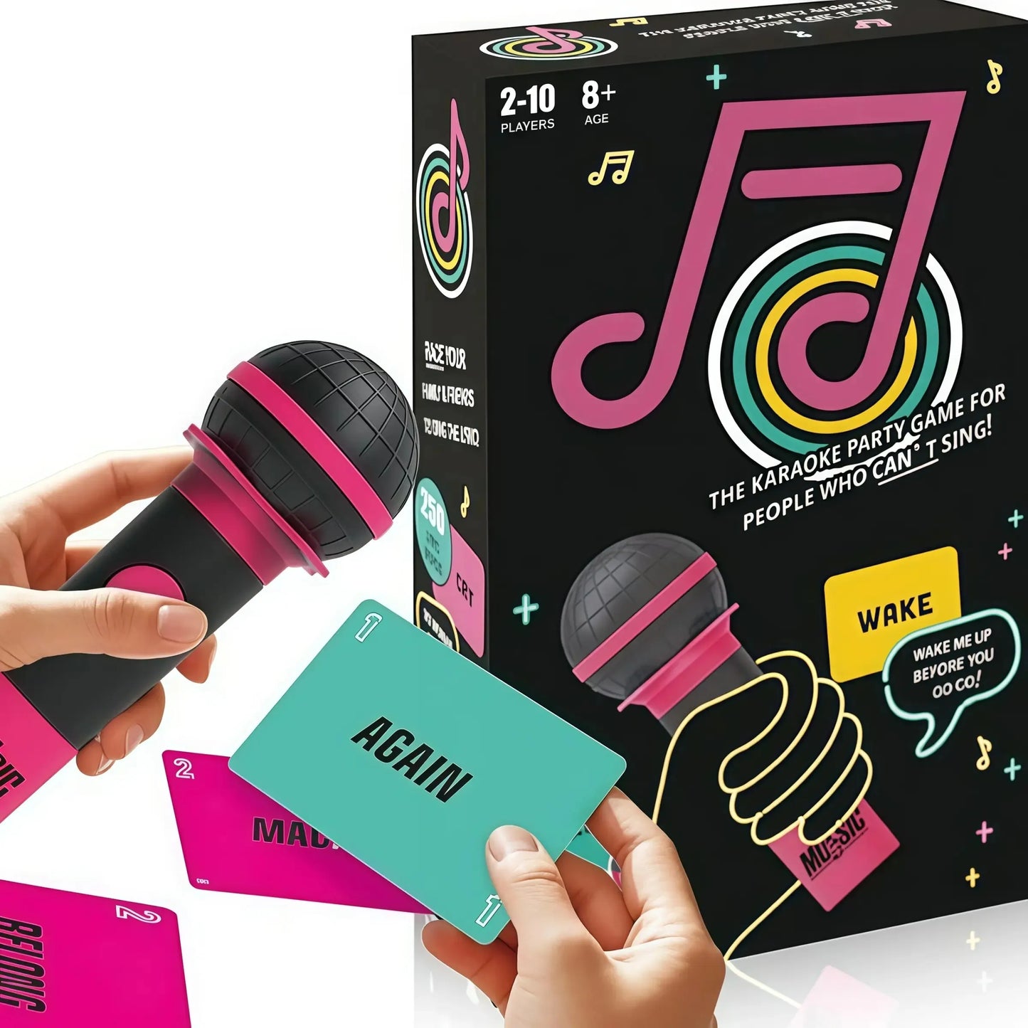 Pink and black foam karaok style microphone game set with 125 word cards for singing required perfect family fun