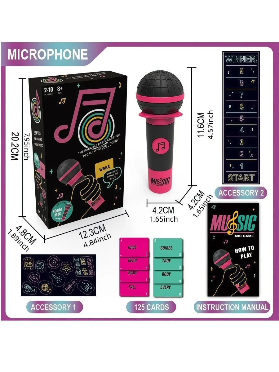 Pink and black karaok style microphone game set with textured grip and circular logo perfect for family gatherings with no singing required