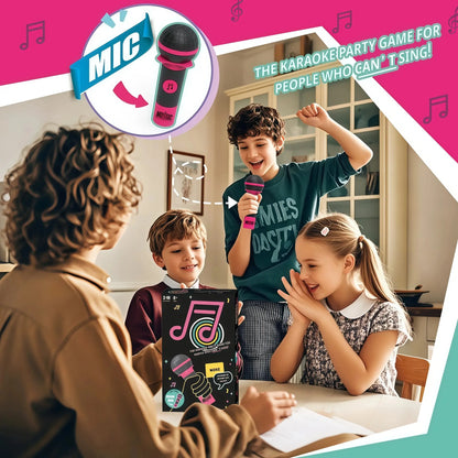 Pink and black foam karaok style microphone game set with mic logo perfect for family gatherings no singing required