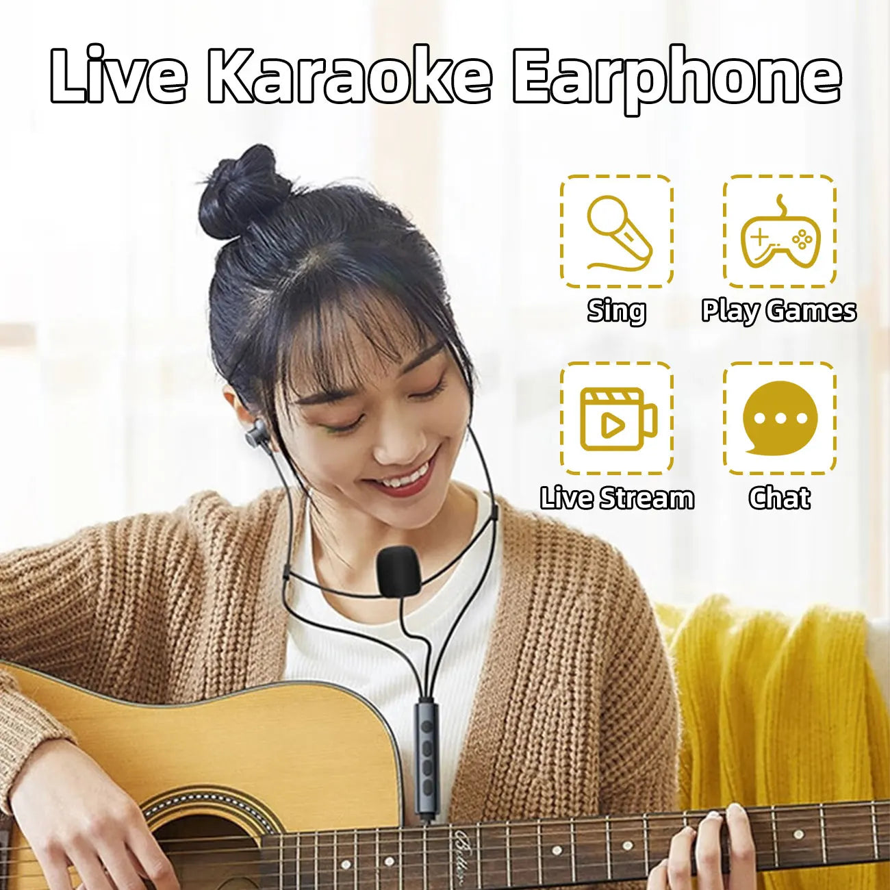 Black karaoke earphones with microphone multi modes and real-time ear monitoring for vocal mic gift use