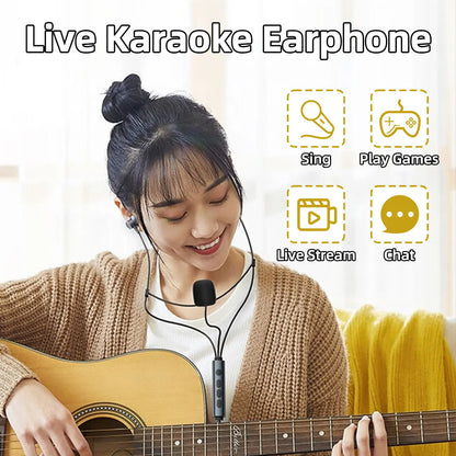 Black karaoke earphones with microphone multi modes and real-time ear monitoring for vocal mic gift use