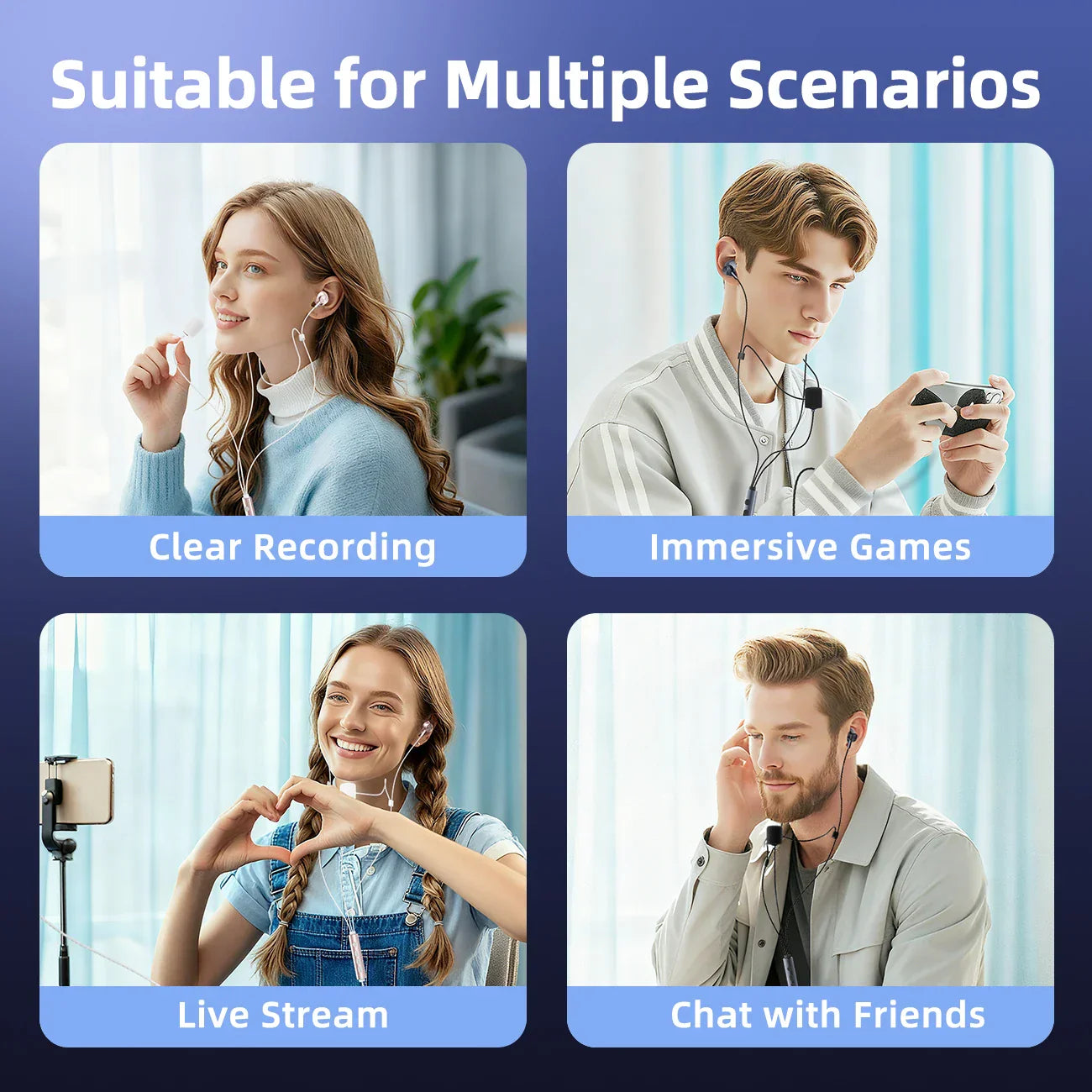Wireless earbuds with sleek minimalist design and soft-touch finish featuring microphone multi modes and real-time ear monitoring
