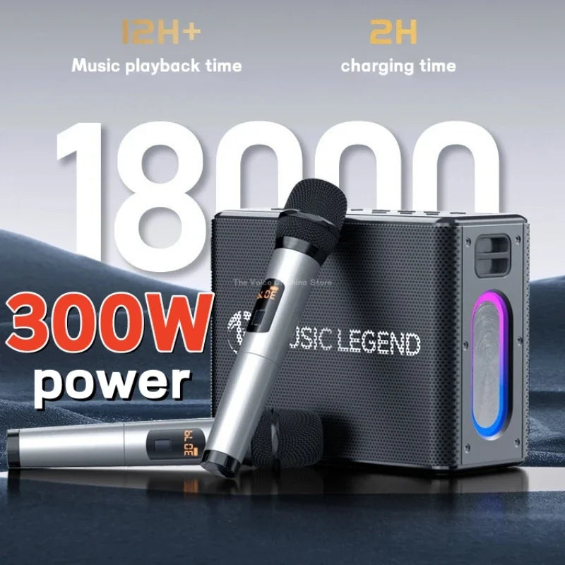 Black and silver jusic legend karaoke family party bluetooth speaker caixa with purple led and 300w portable subwoofer