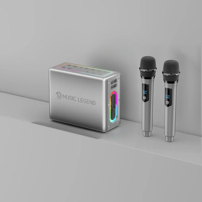 Silver textured karaoke family party 300w portable subwoofer with rainbow led bluetooth speaker caixa and two wireless microphones