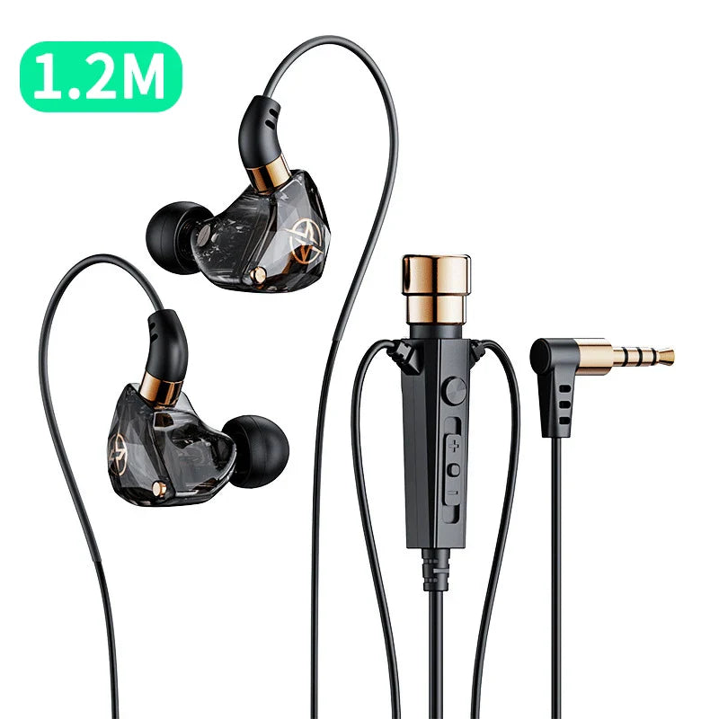 Black and gold inlayed transparent karaoke hifi wired earphones with mic singing living bass noice cancelling and 1.2m cable