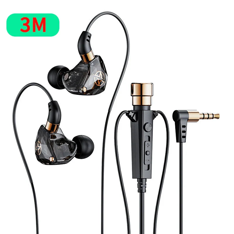 Black and gold inlayed karaoke hifi wired earphones with transparent housing mic singing living bass noice cancelling
