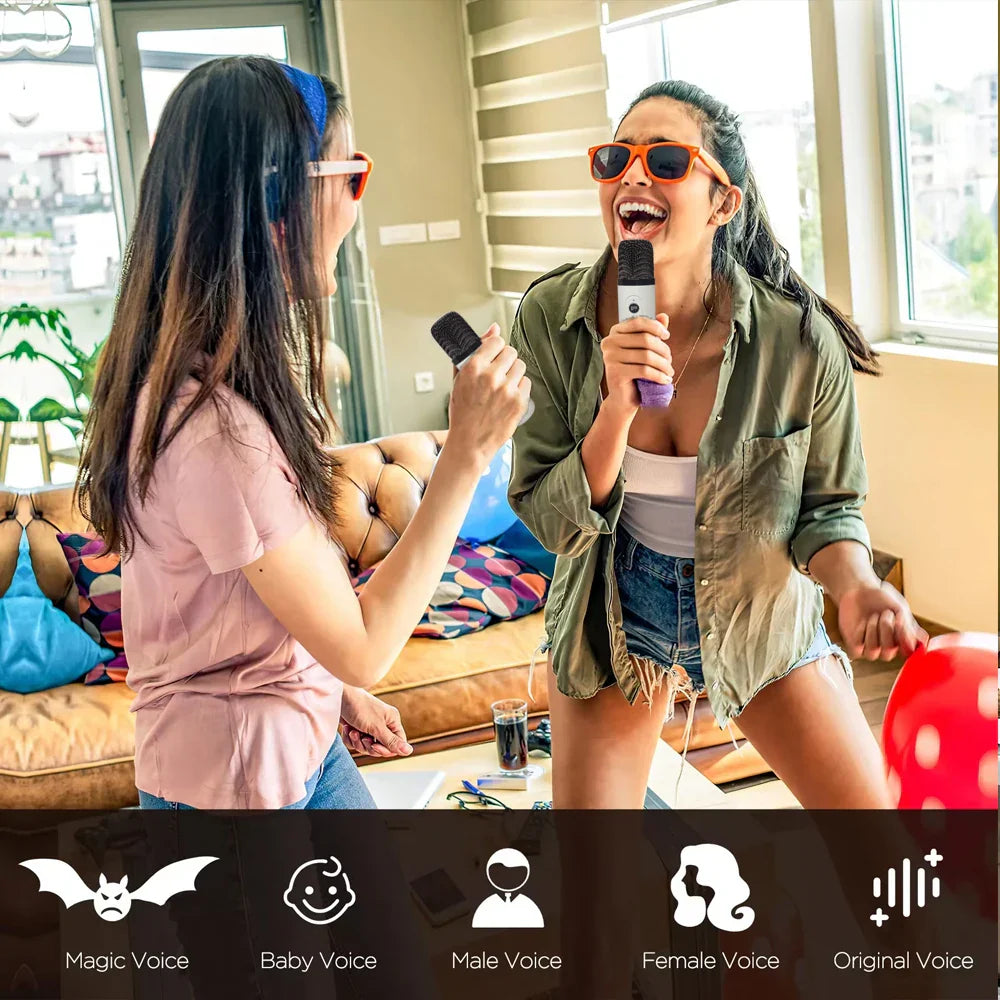 Purple and silver handheld wireless microphone with black grip for kids portable 60w karaoke machine music use