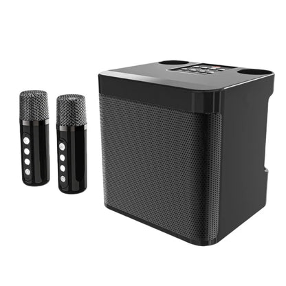Black portable bluetooth karaoke machine with two wireless mic home handheld microphones and compact speaker unit