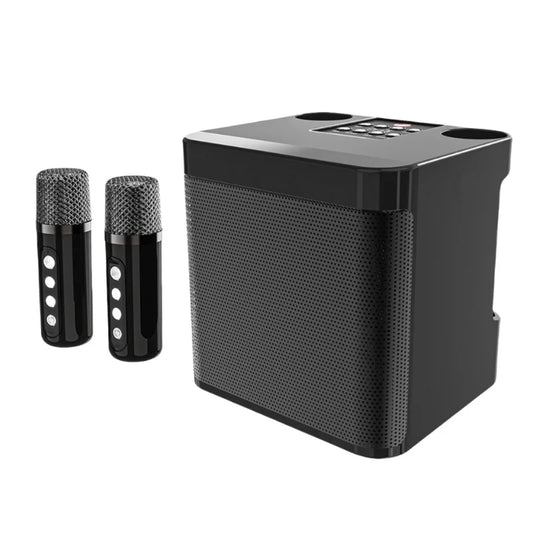 Black portable bluetooth karaoke machine with two wireless mic home handheld microphones and compact speaker unit