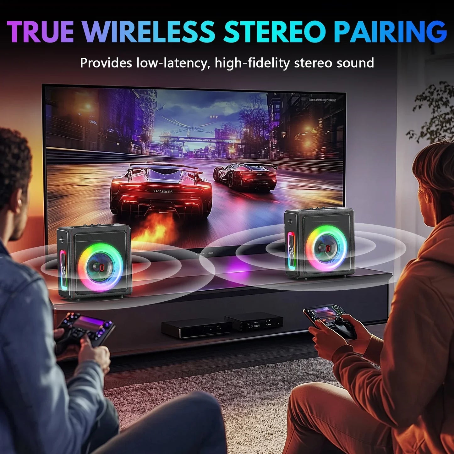 Black cube-shaped karaoke machine portable bluetooth speaker with rgb microphones disco lights for home parties