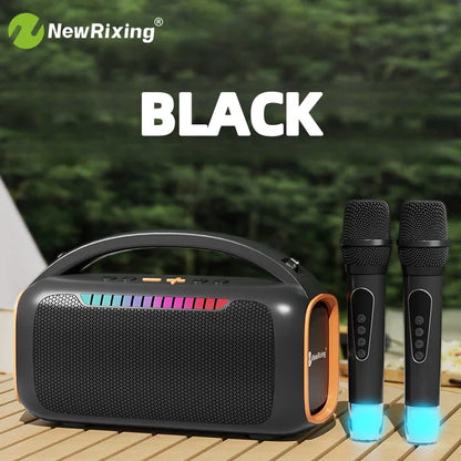 Black newrixing portable karaoke machine with orange accents 30W rgb light and two mics portable karaoke set with automatic connection