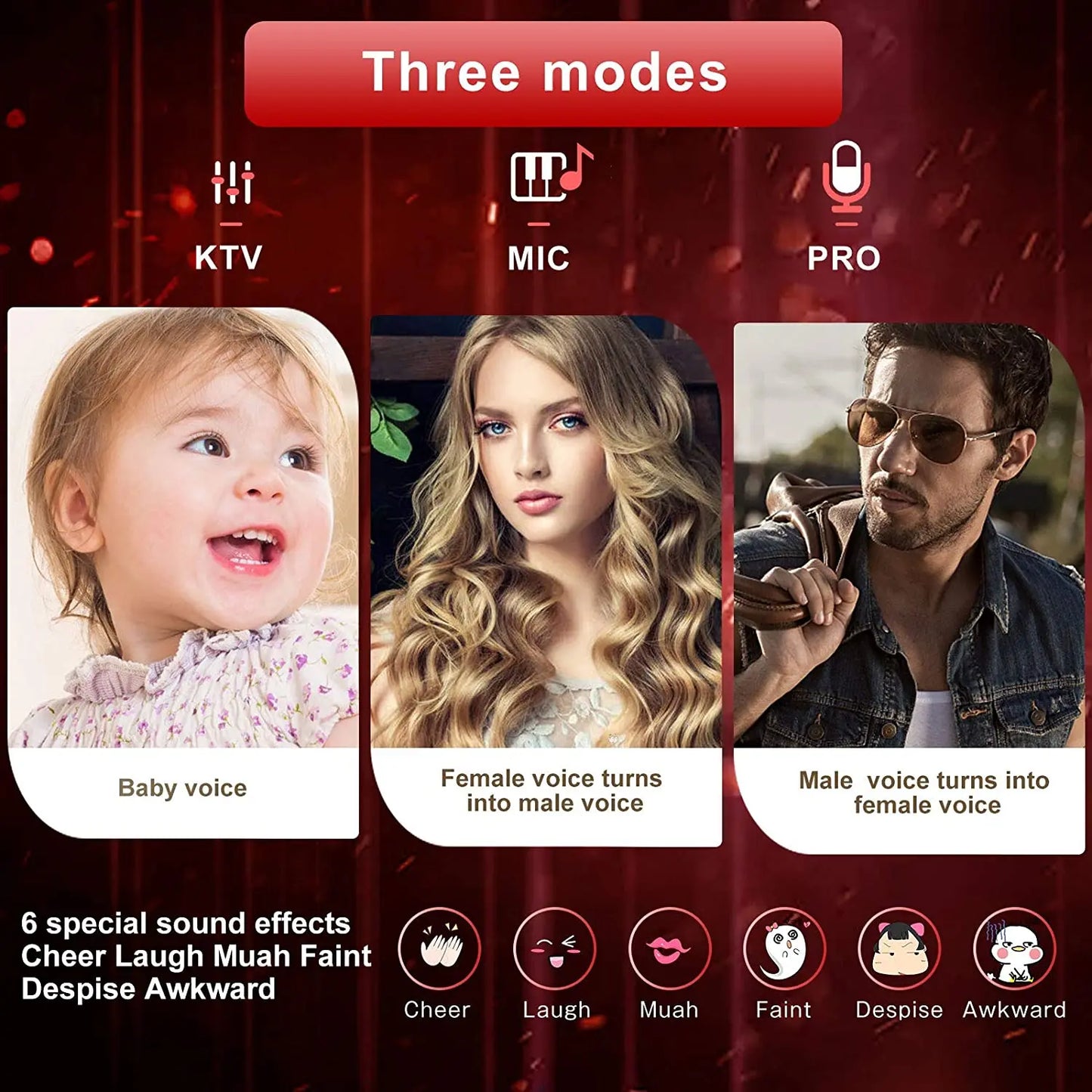 Red-themed karaoke microphone bluetooth with three modes ktv mic and pro for home ktv party portable singing machine
