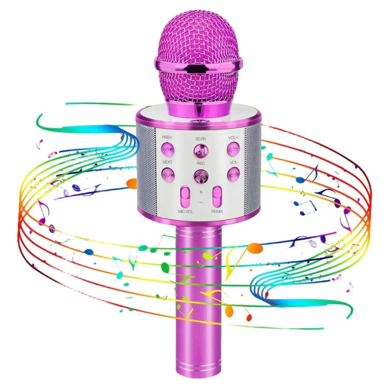 Pink wireless karaoke microphone with mesh grille and silver control buttons speaker portable karaoke for party travel gifts