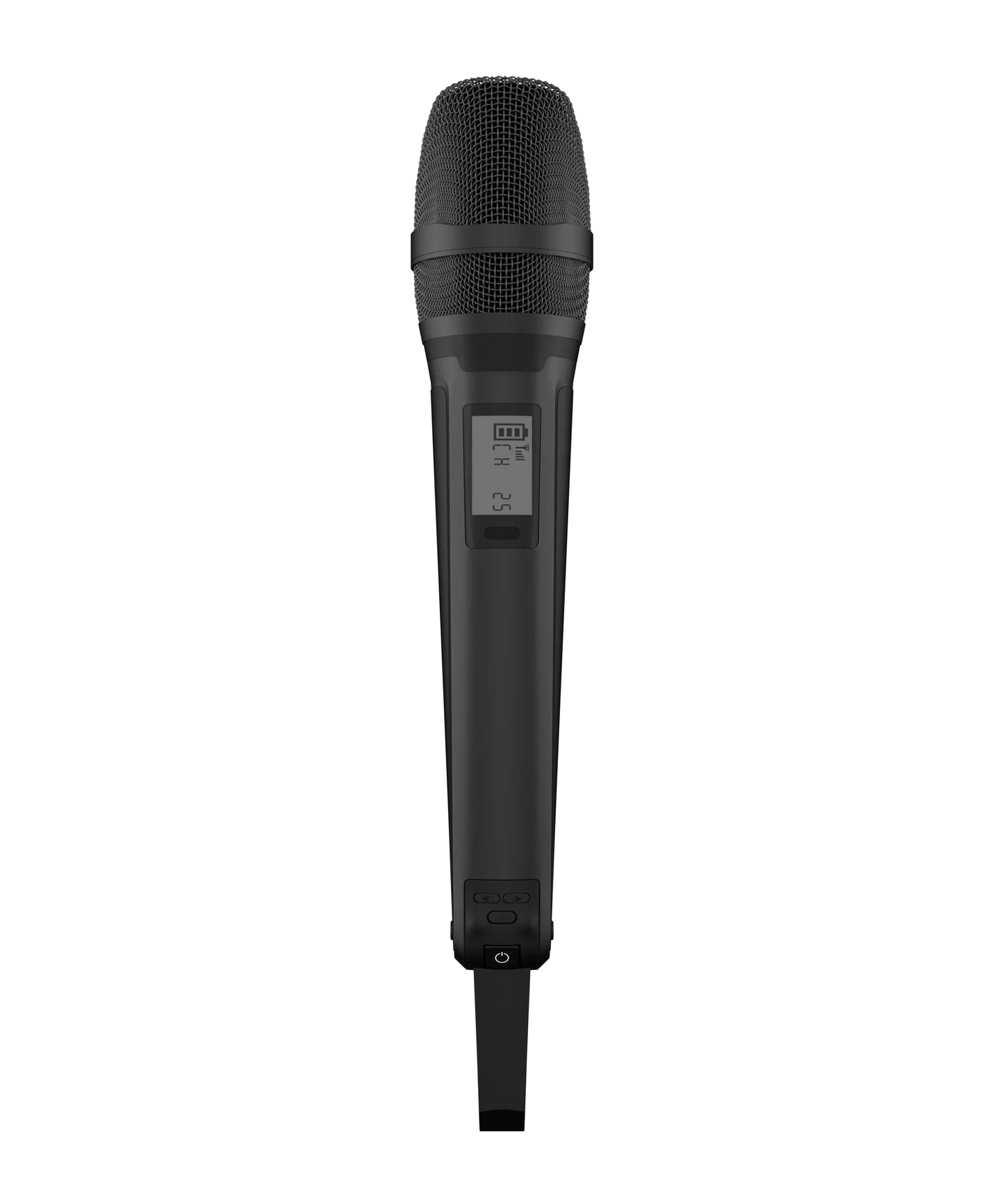 Black g-mark skm9000 wireless handheld karaoke microphone with digital display showing battery level and channel number