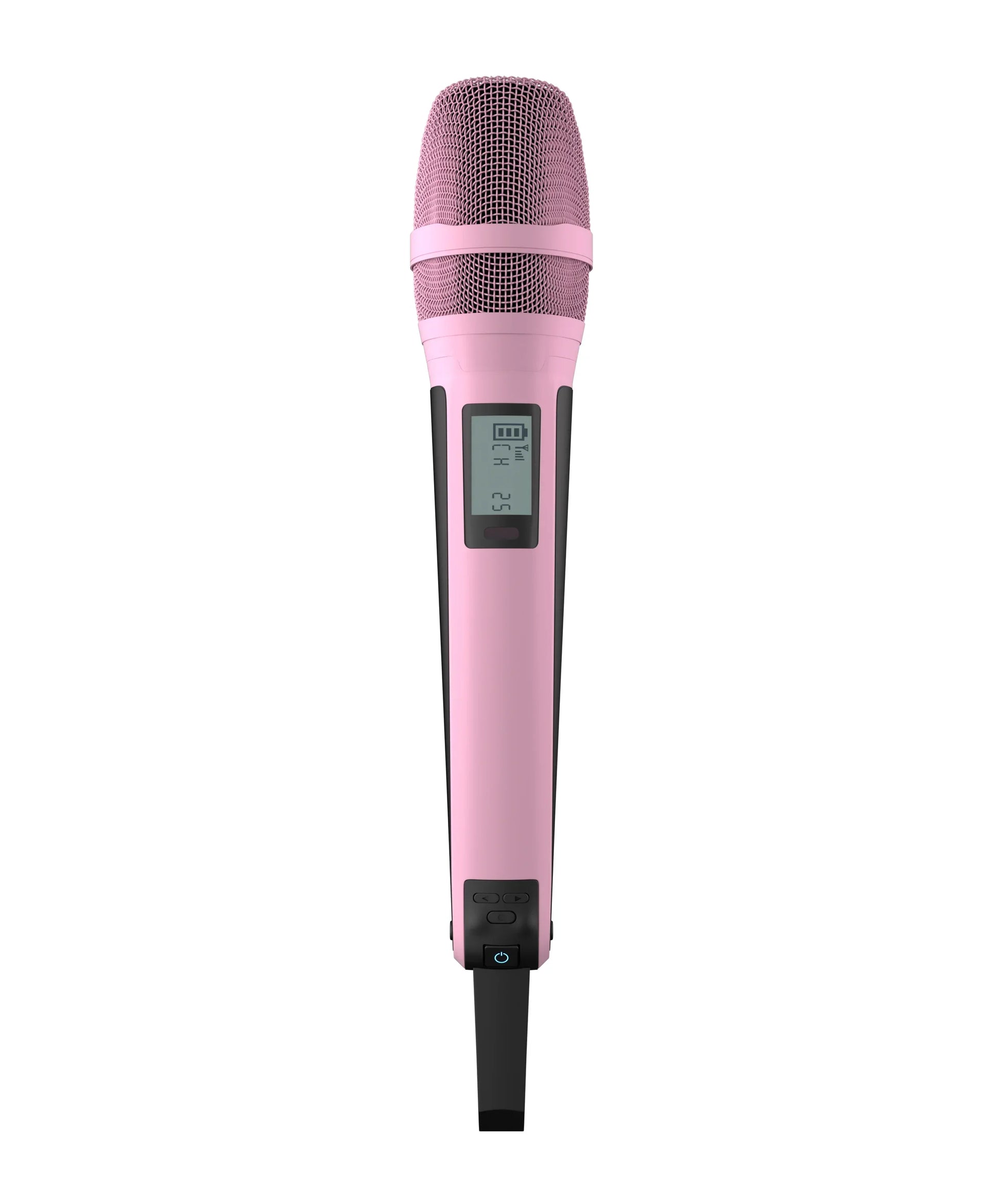 Pink karaoke microphone g-mark skm9000 with mesh grille digital display and black accents channels wireless mic for events