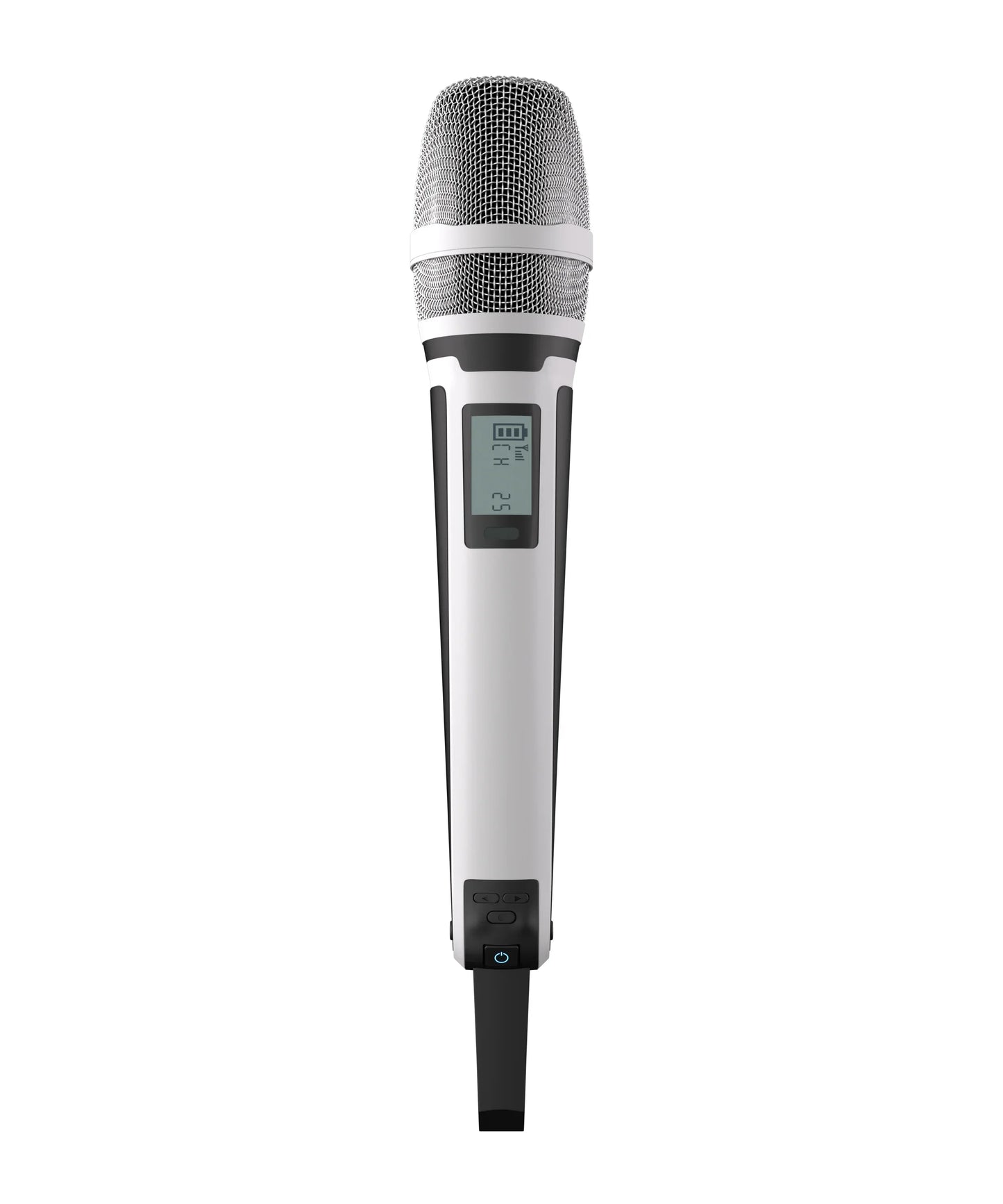 White and black g-mark skm9000 wireless handheld karaoke microphone with mesh grille and digital display for 2 channels use