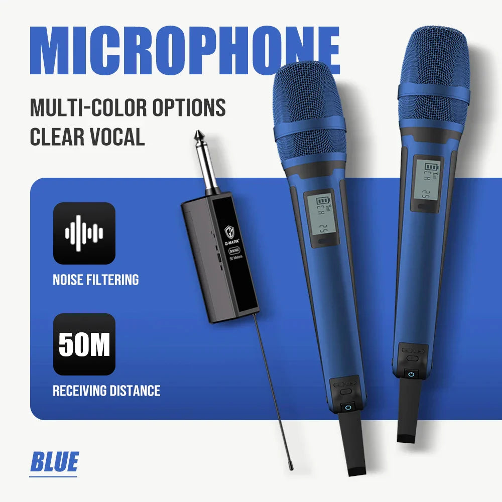 Blue g-mark skm9000 karaoke microphone with mesh grille digital display and adjustable frequency for clear audio transmission