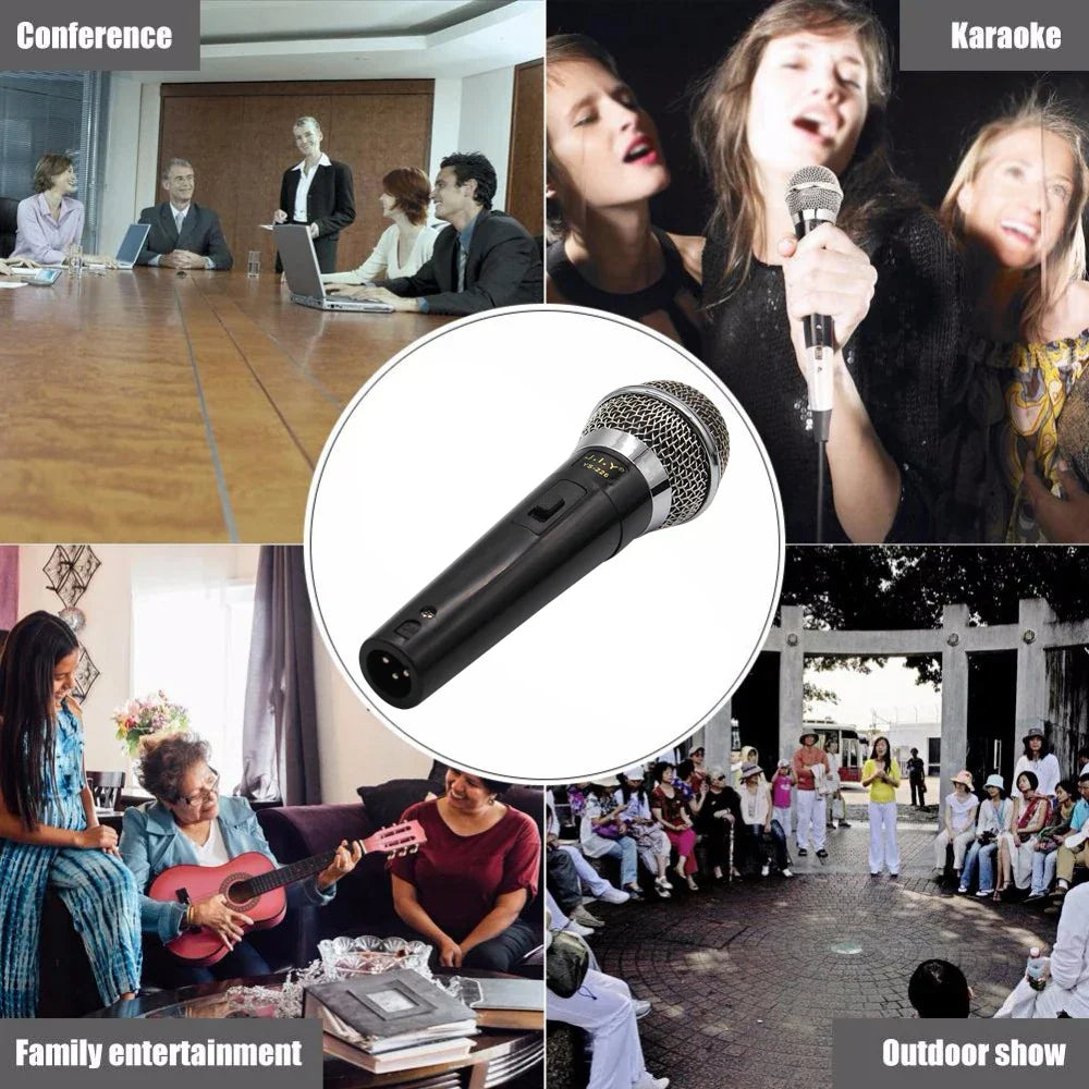 Black karaoke microphone handheld dynamic microphone clear with silver mesh grille for vocal music performance