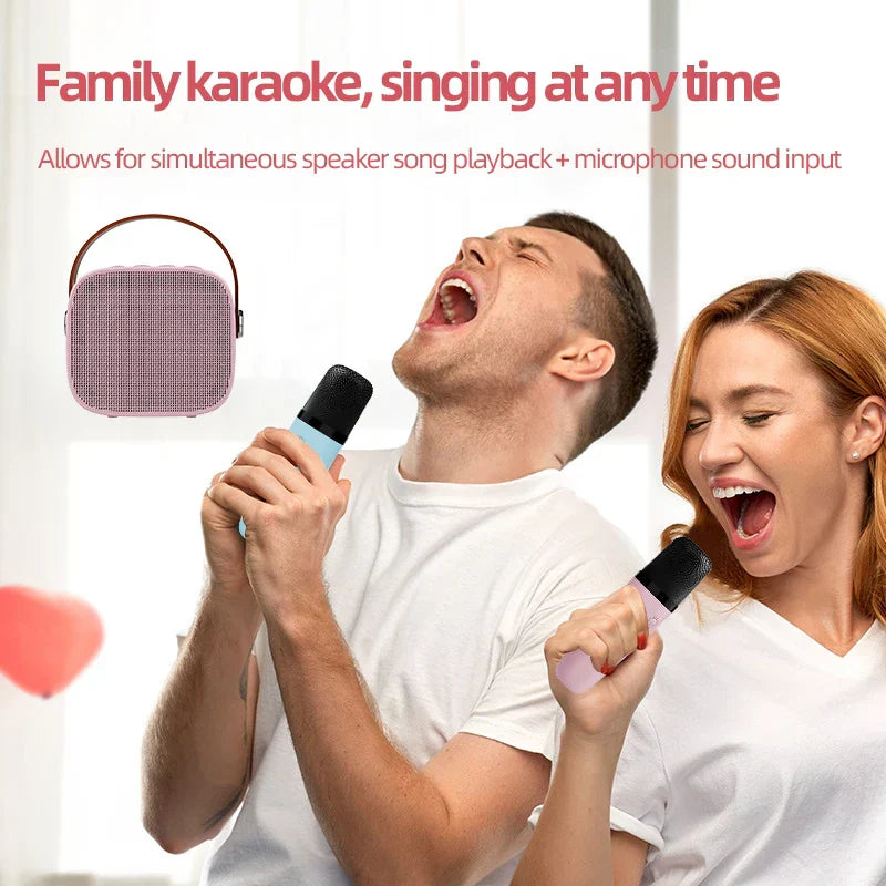 Pink textured portable karaoke microphone set speaker with carrying handle ideal for best kids gift and outdoor entertainment ktv