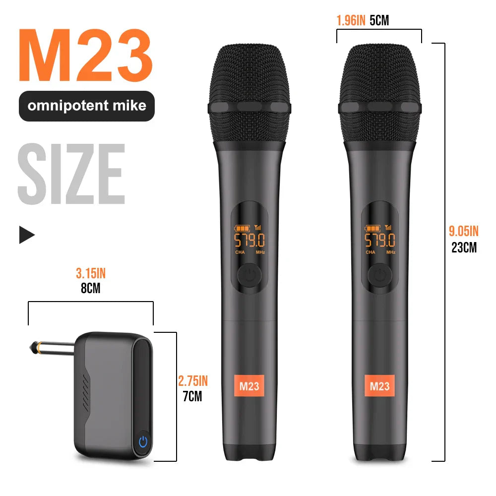 Black m23 karaoke microphone wireless with digital display and lithium battery cordless for church party speaker system