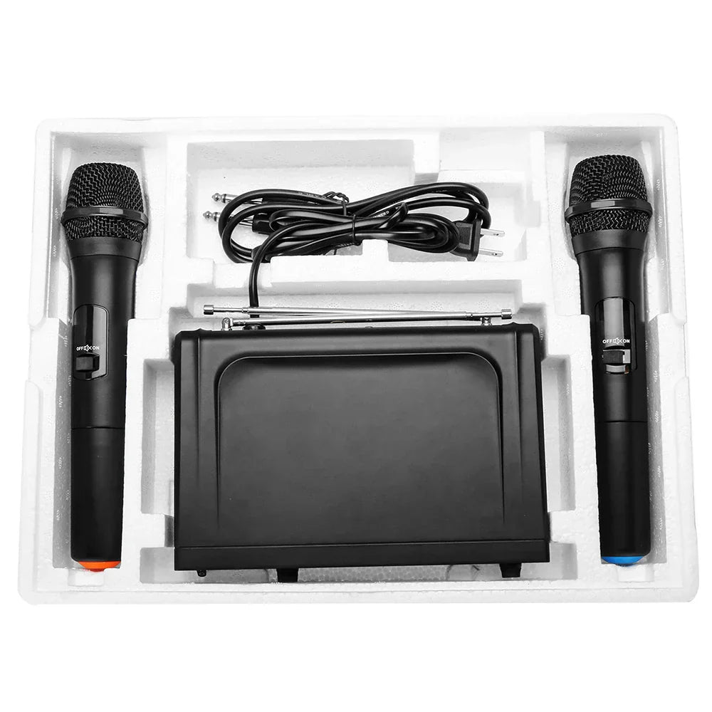 Black karaoke microphones uhf cordless dual handheld set with receiver unit and microphone digital lcd display for parties