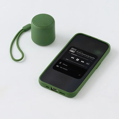 Olive green cylindrical karaoke mini bluetooth speaker with woven fabric strap rechargeable music wireless for home party