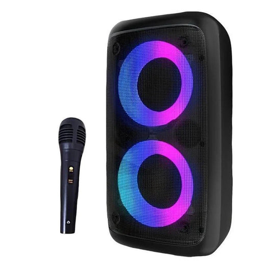 Black portable karaoke radio speaker with led microphone lamp machine and box music subwoofer for wireless audio