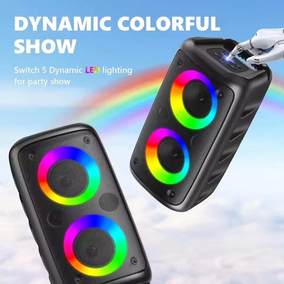 Black portable bluetooth speaker with vibrant rainbow led lighting microphone lamp subwoofer for karaoke radio use