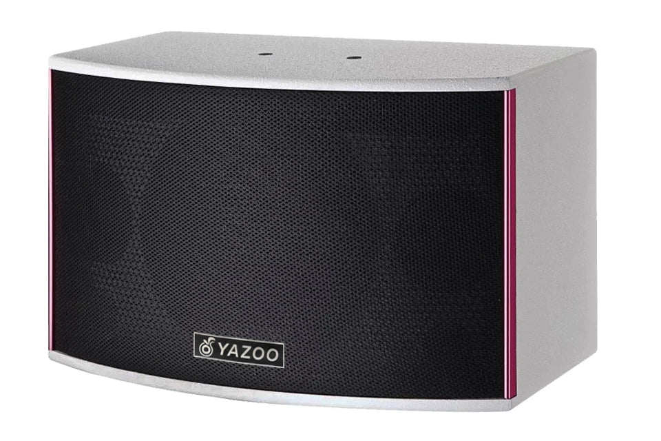 Silver and magenta Yazoo karaoke speaker 10inch with black mesh grille in a 10inch speaker box for disco use