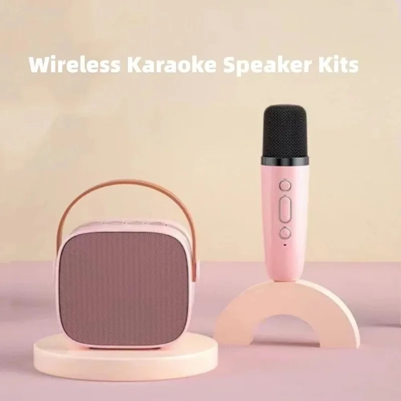 Pink karaoke wireless dual microphone machine ktv dsp system with bluetooth speaker and carrying handle for adults party gift