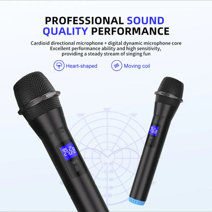 Black karaoke wireless microphone g-mark g210v professional with digital display and mesh grille for party and show use