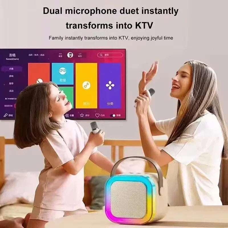 Colorful rainbow-lit karaoke wireless portable speaker with handle mesh grille and mini lamp caixa sound box music design