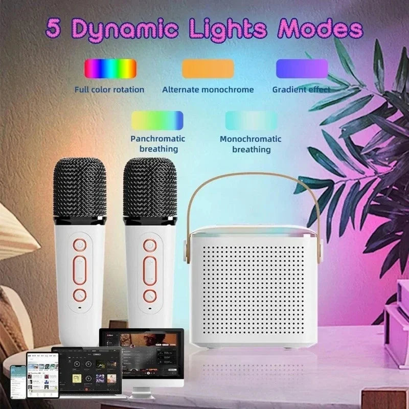 White karaoke wireless portable speaker with microphone machine mini and 5 dynamic light modes music small caixa device