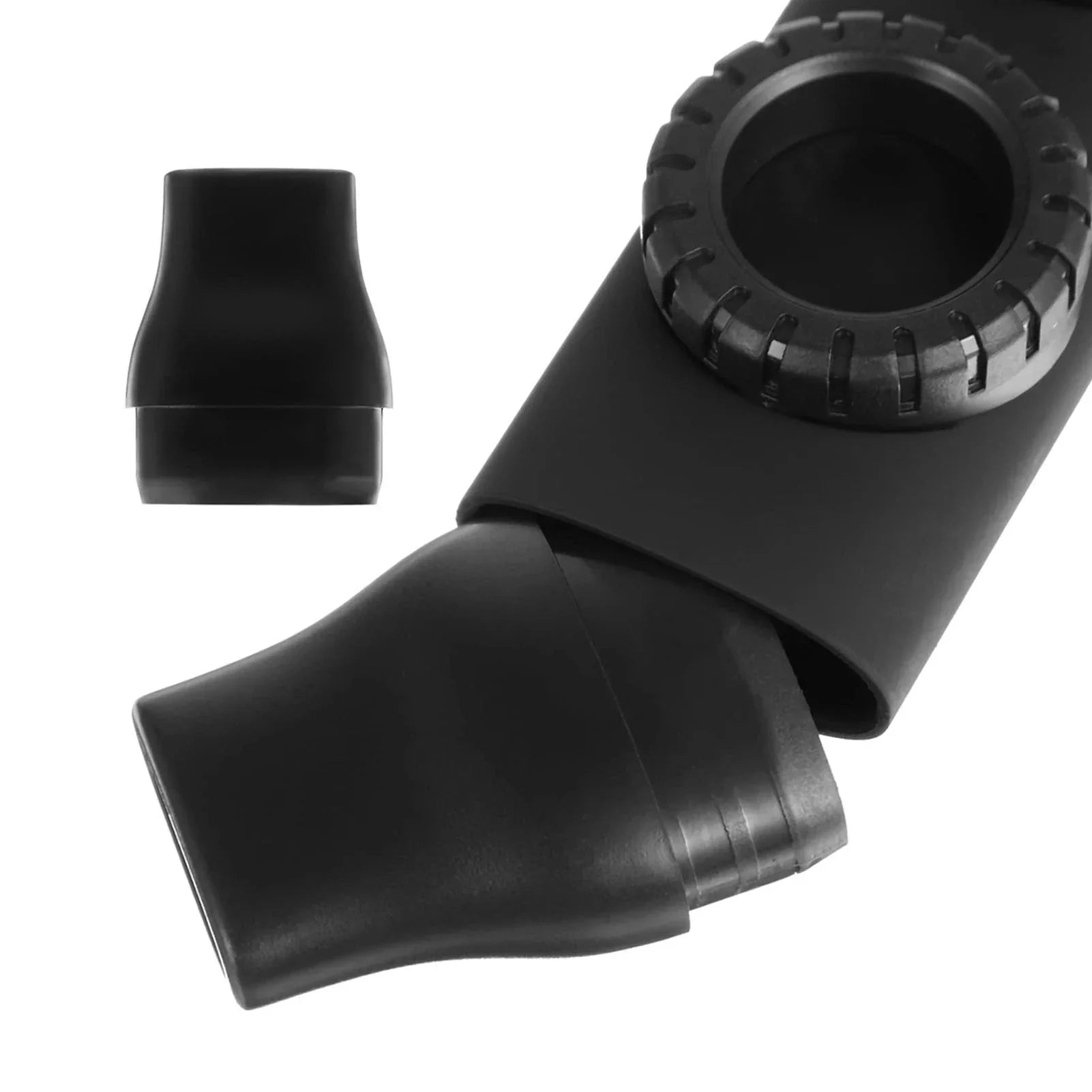 Black rubber hose connector with textured gear-like cap for the diaphragm kazoo flute dual hole flute adjustable instrument