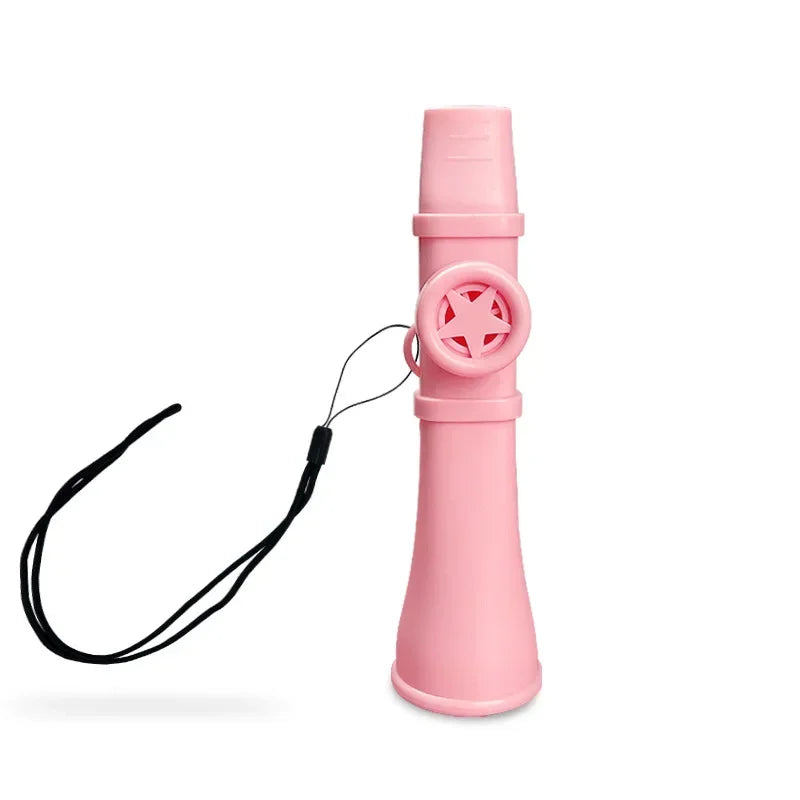 Pink plastic kids professional kazoo with star-shaped cutout and black wrist strap for guitar ukulele violin musical lovers