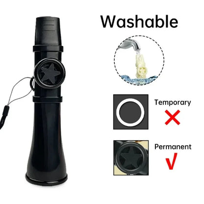 Black plastic reusable kazoo with star emblem and wrist strap for adults and kids enhancing sound quality