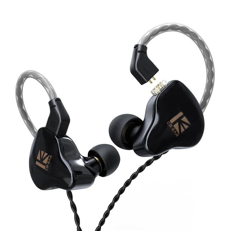 Black kbear ks1 iems gaming wired earphones with dual magnetic circuit and braided silver black cables and cb ear logo