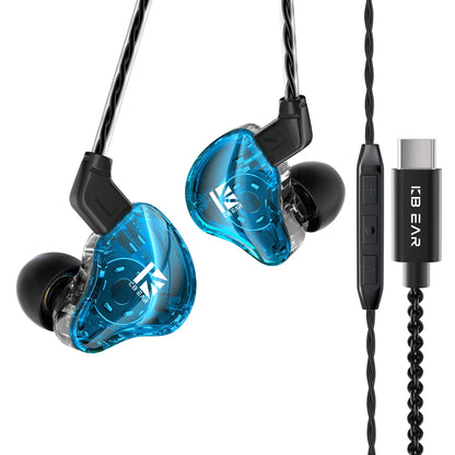 Clear blue transparent kbear ks1 iems gaming earphones with dual magnetic circuit black silicone tips and braided cable remote