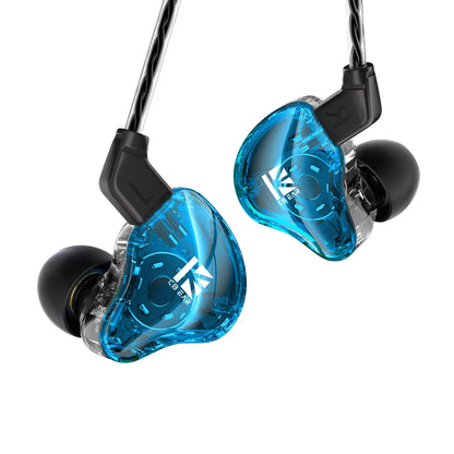 Transparent blue kbear ks1 iems gaming earphones with dual magnetic circuit black silicone tips and braided cables